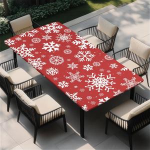 Rectangle Table Cloth, Elastic Waterproof Fitted Tablecloths Fits Rectangle 6ft Tables for Camping, Indoor and Outdoor, 30"x48", Christmas Snow