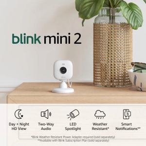 Blink Mini 2 — Home Security & Pet Cameras with HD video, color night view, motion detection, two-way audio, and built-in spotlight — 2 cameras (White)