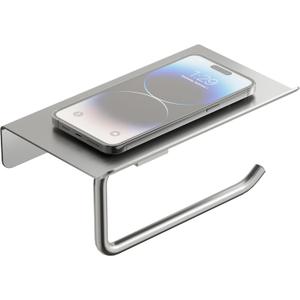 Toilet Paper Holder with Shelf, 304 Stainless Steel 6-Inch Large Bathroom Toilet Paper Holder Wall Mount, Rustproof Toilet Paper Roll Holder for Bathroom, Washroom