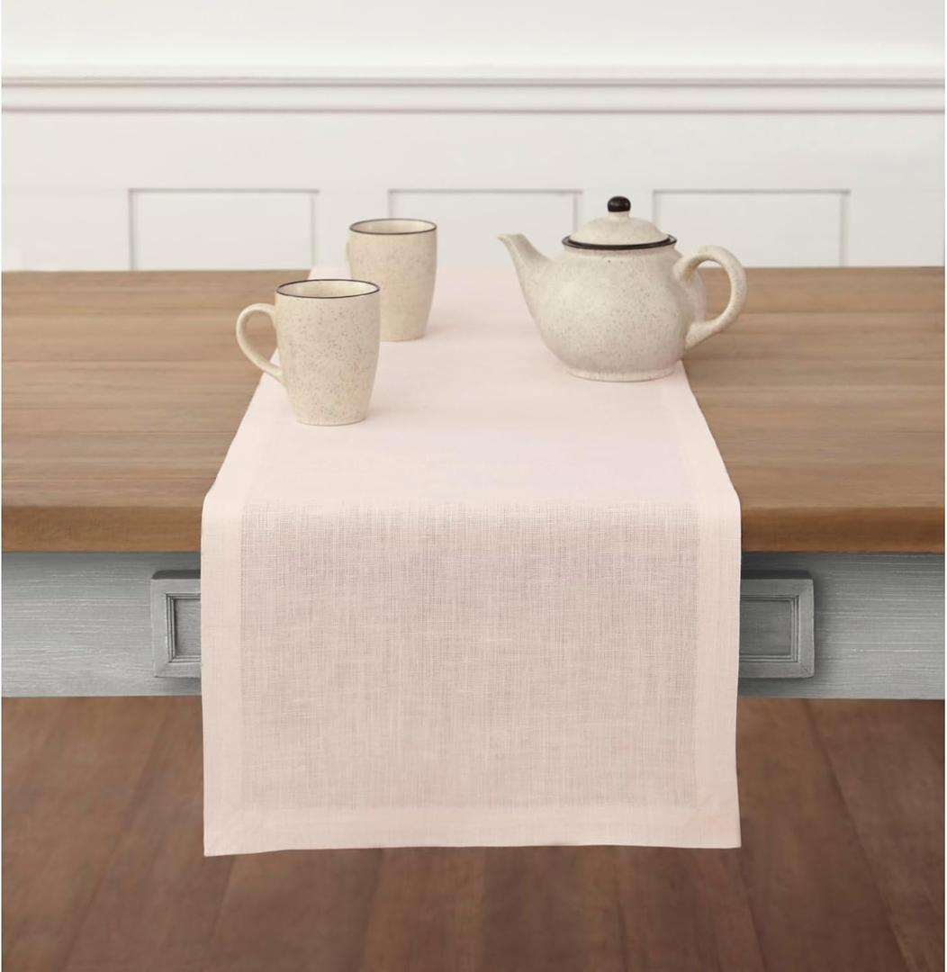 Solino Home Linen Pink Table Runner 90 Inches Long - 100% Pure Linen 14 x 90 Inch Table Runner for Summer - Fete