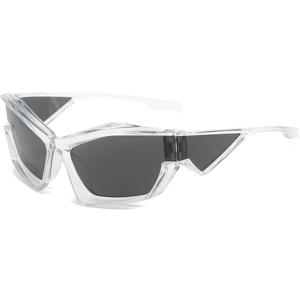 NIDOVIX Trendy Wrap Around Sunglasses for Men Women Fashion Cool Sport Y2K Stylish Cat Eye Sun Glasses UV400 Protection (Transparent/Grey)