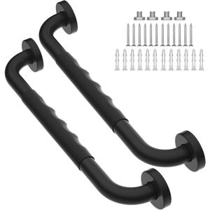 2 Pack 16 Inch Anti-Slip Shower Grab Bars w/Rubber Grip, iMomwee Stainless Steel Bathroom Wall Mount Matte Black Grab Bar Handle, Safety Balance Handrail, Handicap Elderly Senior Assist Bath Handle