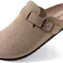 KIDMI Genuine Suede Clogs for Women Cork Footbed Sandals Leather Mules Potato Shoes with Arch Support Size 40