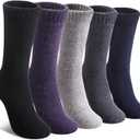 LINEMIN Wool Socks for Women Winter Warm Hiking Thick Warm Cozy Boot Crew Gift Socks 5 Pairs (Purple/Blue/Black/Dark Gray/Light Gray)