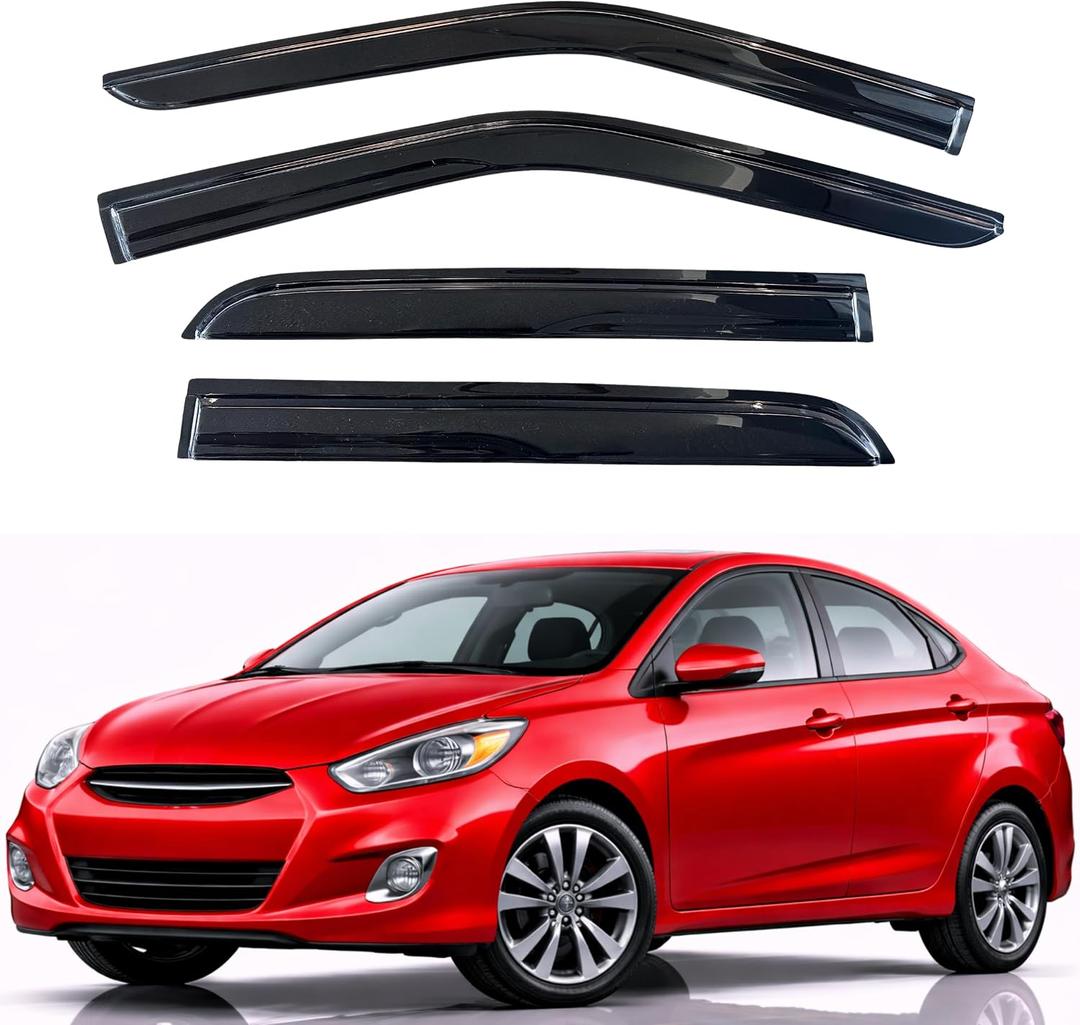 KPY Rain Guards Fit for 2012-2017 Hyundai Accent, Out-Channel Window Visors Vent Wind Deflectors 4PC, Car Accessories for 12-17 Accent (Excludes Hatchback)