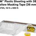 3M Plastic Sheeting With 388N Yellow Masking Tape (36 mm), 06724, Tear Resistant, Easy To Cut, Durable, 16 ft x 400 ft