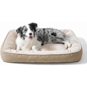 FAIRYPET Deluxe Plush Dog Beds for Medium to Large Dogs, 3D Crimped Siliconized Hollow Fiber Fill，Soft Breathable，Washable Dog Bed, Plush Faux Fur & Corduroy,Durable Pet Bed with Anti-Slip Bottom,  36"l x 27"w x 6"th