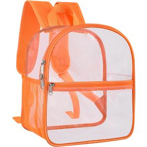 Paxiland Clear Backpack Stadium Approved 12×12×6 with Reinforced and Wider Shoulder Straps, Small Clear Bag for Schools, Concerts, Work, Festivals and Sporting Events - Orange