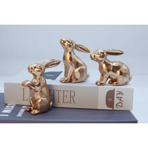 JORAE Gold Bunny Statues Easter Rabbit Figurines Set of 3 Vintage Rabbit Statues Animal Home Dcor Office Table Ornament, Champagne Gold, 4" H, Polyresin
