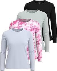 Real Essentials 4 Pack: Women's UPF 50+ Quick Dry Fit Sun Shirts Long Sleeve UV SPF Hiking Top Outdoor, Medium