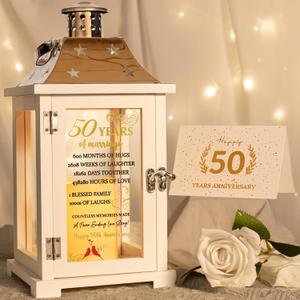 50th Wedding Anniversary Lantern, Happy 50 Years Anniversary Ideas Gift for Couple Parents Grandarents, Unique Marriage Keepsake Decoration for Wife Husband Friends Him Her