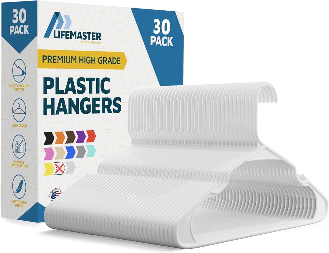 Plastic Clothes Hanger Set - 30 Pieces Versatile, Lightweight, Space-Saving, Non-Slip, Slim Designed, Dry and Wet Clothes Hanger Set - White