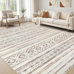 cotiled 8x10 Area Rug Living Room: Washable Boho Rugs with Non Slip Backing Large Soft Indoor Stain Resistant Carpet for Bedroom Farmhouse Dining Room Lightweight Home Decor Cream Brown