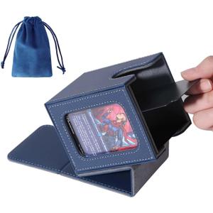 AFIING MTG Deck Box for Commander Display,Card Deck Box Fits 100 Double Sleeved Cards, Magic Commander TCG Card Storage with 2 Dividers,Dice Bag and 1 Toploader(Blue/Grey)