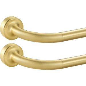 2 Pack Brass Disc Curtain Rods, 28-48 Inches Window Curtain Rod,Adjustable Room Darkening Drapery Rod with Aluminum Finials and Brackets,Wrap Around Design