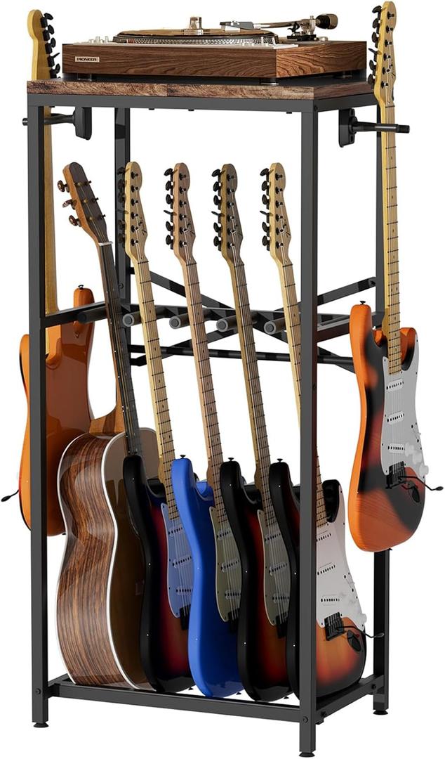 Guitar Stand for Multiple Guitars, Guitar Rack for Acoustic Guitar, Electric Guitar, Bass and Ukulele, Rustic Guitars Display Stand with 2 Guitar Hangers