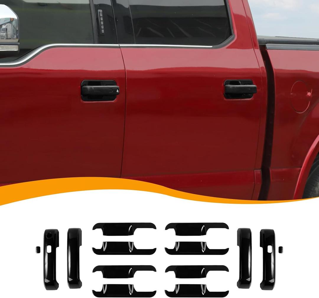 Exterior Door Handle Trim Cover & Door Handle Bowl Trims for Ford F150 2015-2020, Black