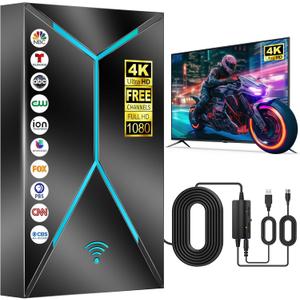 2026 Upgraded TV Antenna Indoor Outdoor, 3200+ Miles Long Range HDTV Antenna with Amplifier Signal Booster, 26FT Coaxial Cable for Local Channels 4K 8K 1080p,Digital Reception for Smart & Older TVs