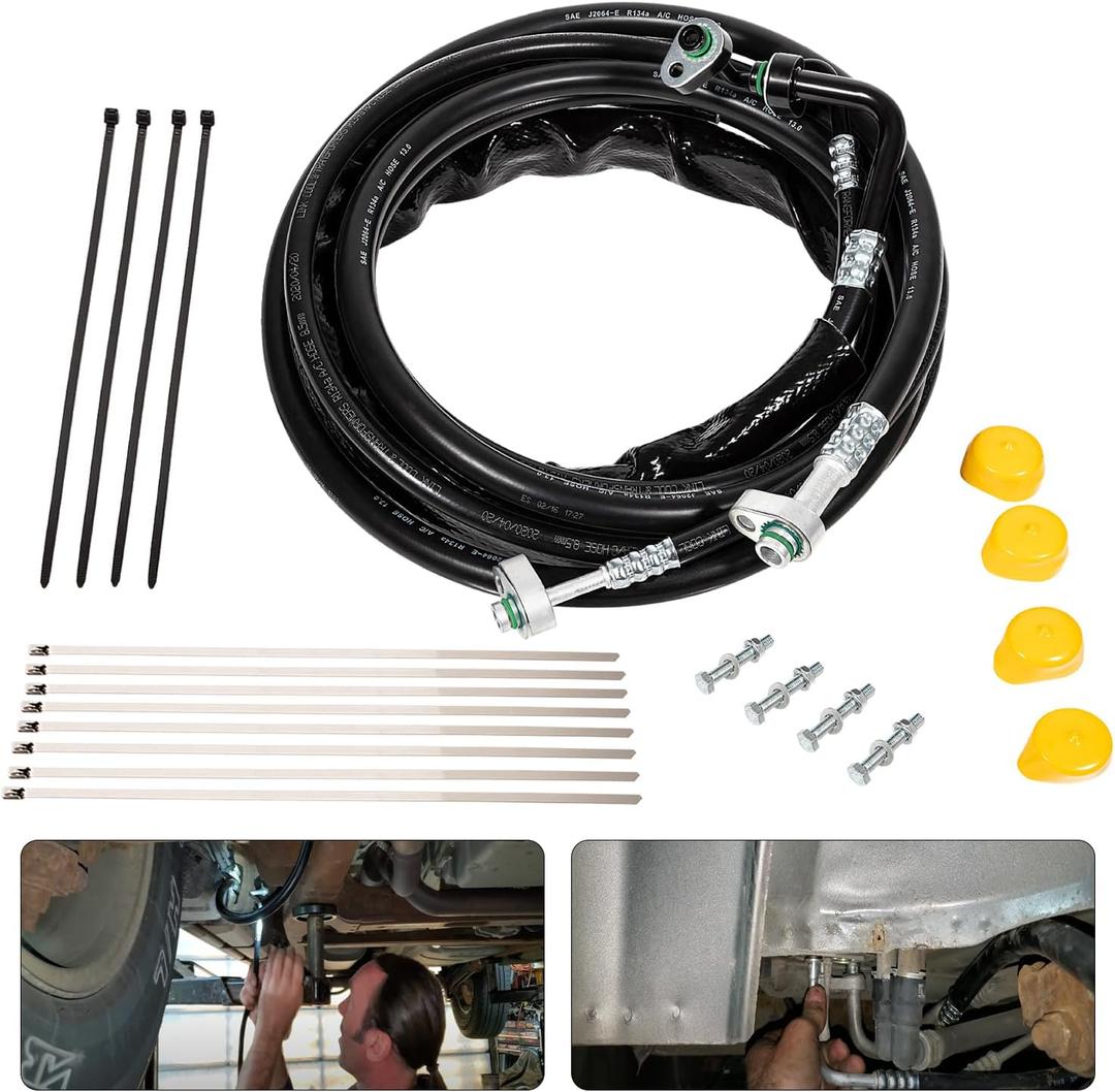 FE37190 Upgraded Rear AC Line Set, Air Conditioning Hoses Replacement Lines with Nylon Cable Ties Fit for 2011-2016 Ford Explorer, 2013-2019 Flex and MKT Rear High-Pressure Auxiliary AC Hose Kit