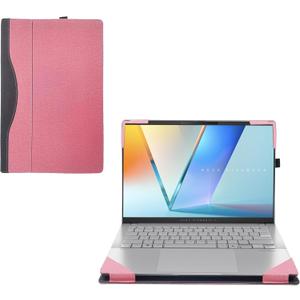 Laptop Case Cover only for ASUS Vivobook S 14 OLED (S5406) 14 inch [NOT Working with Other ASUS Models] Notebook Sleeve Computer Bag Protective PU Leather Shell (Pink)