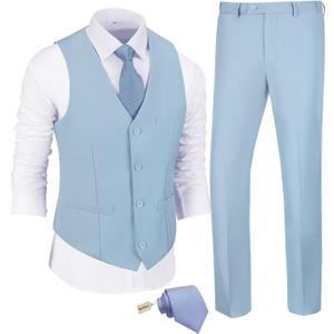 JPF Men's 2 Piece Slim Fit Suit Set, Solid Vest and Pants Suit for Men with Tie (X-Large) JPF Men's 2 Piece Slim Fit Suit Set, Solid Vest and Pants Suit for Men with Tie (X-Large)