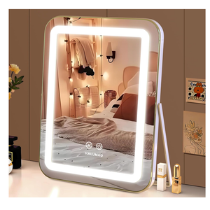 halumao Vanity Mirror with Lights, 14.5" Light Up Makeup Mirror, LED Makeup Mirror with Lights for Bedroom Tabletop, Smart Touch Control 3 Colors Dimmable, 360° Rotation