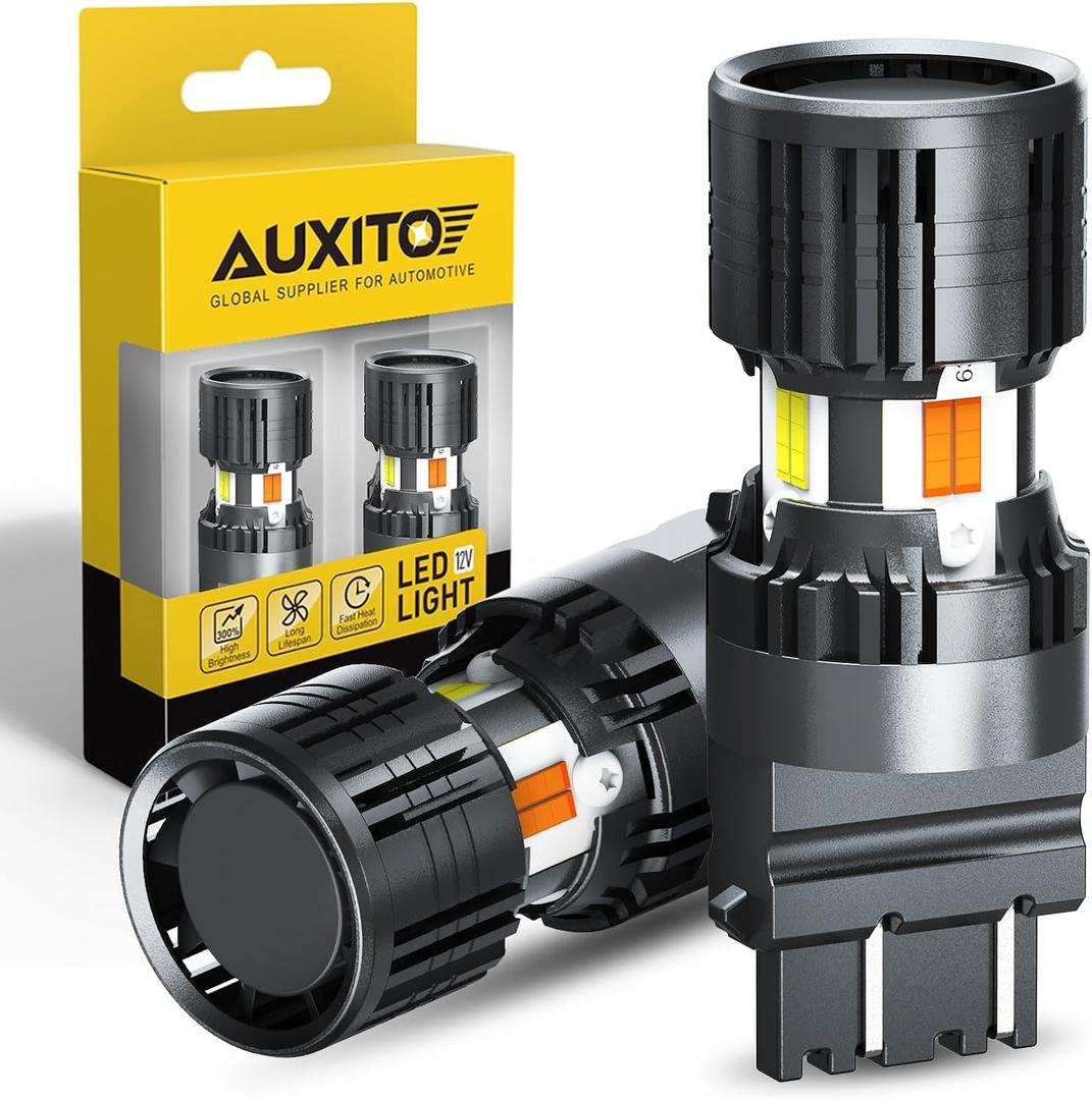 AUXITO Latest CANBUS 3157 Switchback LED Bulbs 3057 3457 4157 Dual Color Amber/White Anti Hyper Flash Built-in Resistor Error Free Turn Signal Lights and DRL/Parking Lights, Pack of 2