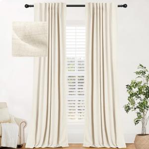 INOVADAY 100% Blackout Curtains for Bedroom, Thermal Black Out Curtains, Back Tab/Rod Pocket Linen Blackout Drapes, Room Darkening Drapes for Living Room, 52''W x 108''L, Cream