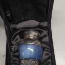 Classic Small Mini Cremation Keepsake Urn for Human Ashes  with Box and Velvet Box - 2.6 inch - Blue Fire Design - Made of Brass