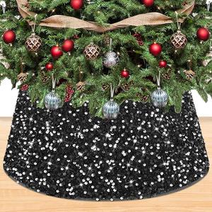 Christmas Tree Collar Red Sequin Tree Skirt Christmas 23.6 Inch Velvet Xmas Tree Stand Collar Sparkle Metallic Tree Ring Box Skirt Christmas Tree Trunk Base Cover for Home Holiday Ornaments