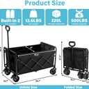 Collapsible Wagon Cart with All-Terrain Wheels - Folding Utility 500LBS Heavy Duty Wagons Carts for Grocery Sports Garden Shopping Camping Fishing (Black, 220L)
