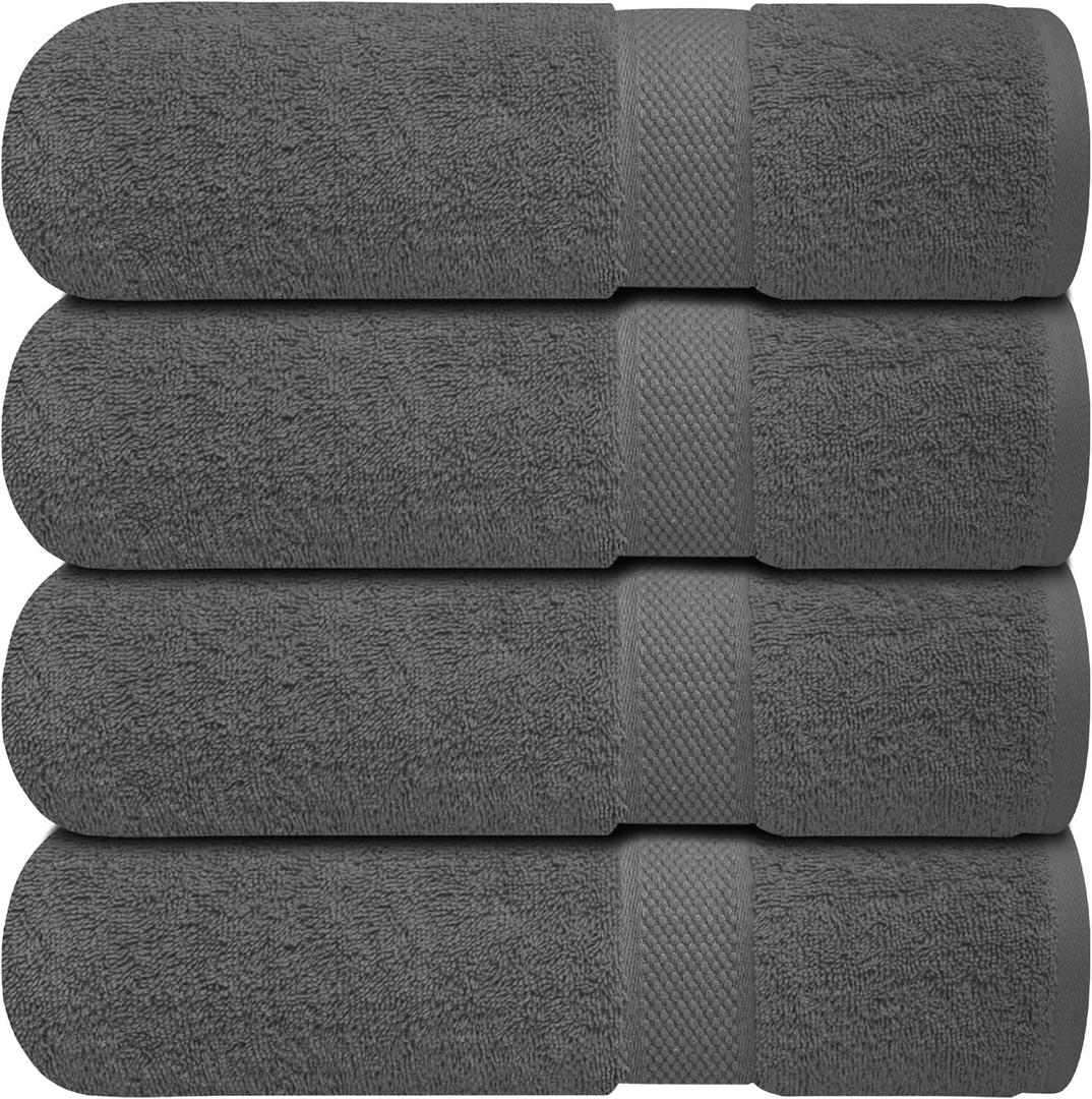 Infinitee Xclusives Premium White Bath Towels for Bathroom Set of 4 (27x54 Inches), 100% Soft Ring-Spun Cotton Bathroom Towels (Shadow Grey, Bath Towels)