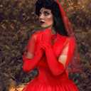 Shinymoon Gothic Halloween Costume Set 80s Gothic Women Red Wedding Bride Dress for Halloween Day of the Dead Cosplay Party (Red, L)