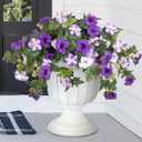 Artificial Fake Flowers Plants for Outdoor Decoration, 2PCS Spring Faux Petunias Silk Flower UV Resistant No Fade Floral for Home Garden Balcony Yard Porch Realistic Indoor Decor (Purple White)