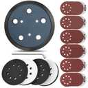 5 Inch 5 Holes Hook Loop Orbital Sander Metal Pad Replacement for Porter Cable 332 333VS 334 Random Sander with 4 PCS Foam & 36 PCS Sanding Discs 100 150 180 240 320 400 Grits