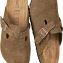 Womens Genuine Suede Clogs for Women Slip-On Buckle Slides Women's Mules & Clogs Natural Rubber Cork Footbed Sandals Potato Shoes with Arch Support 8.5