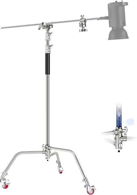 Neewer Heavy Duty Light Stand, Metal 11.15ft/3.4m Adjustable Photography Tripod C Stand with Boom Arm Built in Spring Cushion 1/4" Screw for Studio LED Light, DSLR Camera, Max Load: 22lb/10kg, Black