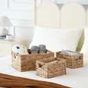 Set of 3 Water Hyacinth Storage Basket Rattan Woven Shelf Organizing with Built-in Handles 3-Pack Nesting Wicker Bathroom Accessories Pantry Storage
