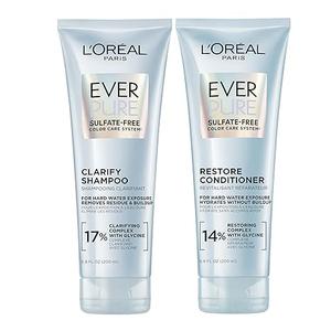 L'Oreal Paris Clarify and Restore Sulfate Free Shampoo and Conditioner Set with Antioxidants for Hard Water Exposure and Styling Buildup, EverPure, 1 Hair Care Kit