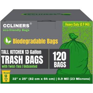 Tall Kitchen Biodegradable Trash Bags 13 Gallon (120 Bags) Eco-friendly Medium Green Garbage Bag 55 Liter Landfill-Friendly Can Liners Portable Camping Toilet Bags Made With epi (120 count)