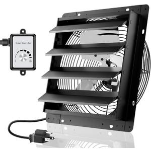HG Power 14 Inch Attic Fan with Speed Controller, 1294 CFM Shutter Exhaust Fan with EC Motor, Wall Mounted Greenhouse Fan for Shed, Basement, Gable, Chicken Coop Ventilation Use, Black