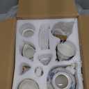 fanquare Porcelain Tea Sets,Blue British Coffee Cups& Saucer Service for 6, with Teapot,Sugar Bowl,Creamer Pitcher and Golden Metal Rack