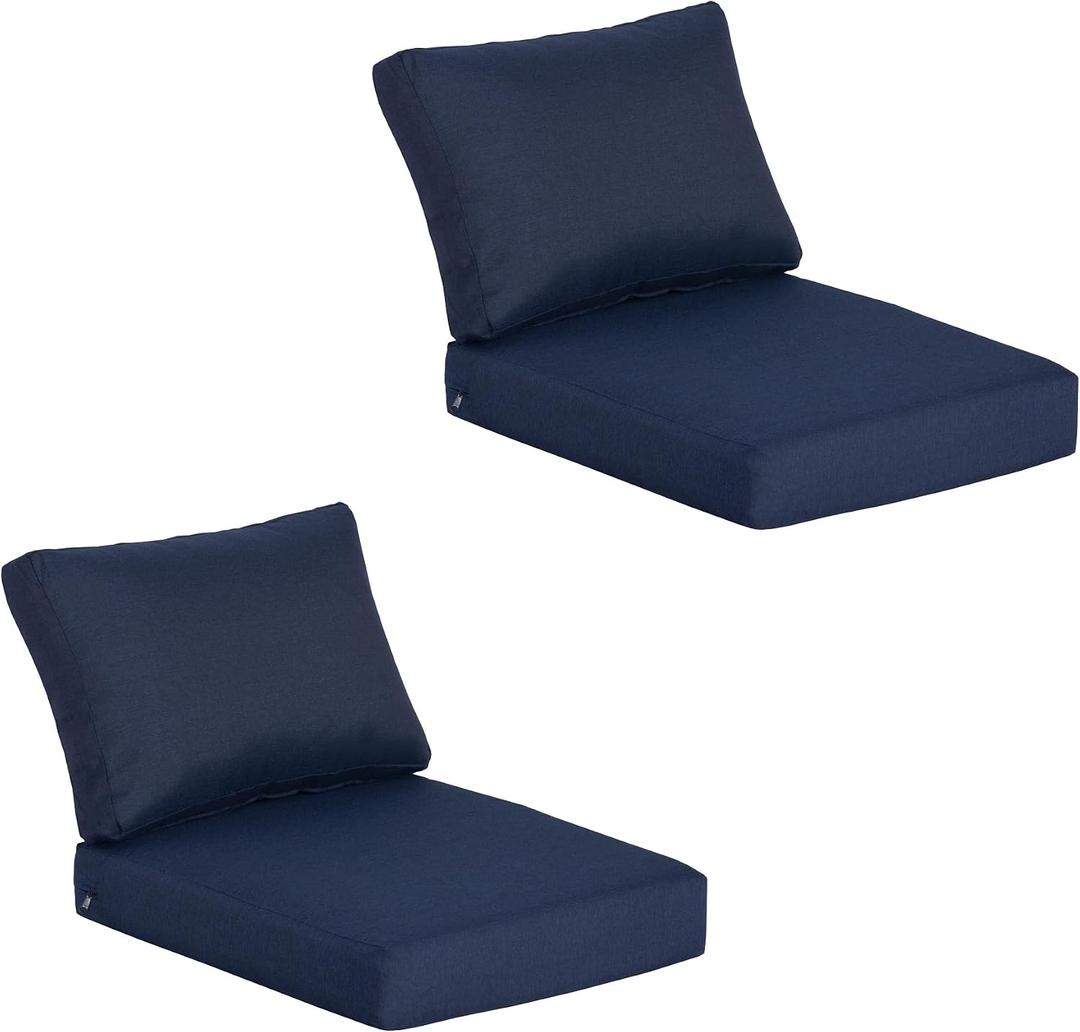 23.5"x27" Outdoor Deep Seat Patio Cushions Set of 2, Deep Seat Bottom Resilient Foam Filling Water-Resistant Stain-Resistant UV Resistant Weather Resistant with YKK Zippers, Midnight