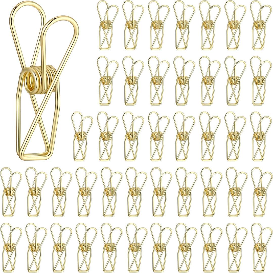 Sabary 50 Pieces Gold Paper Office Binder Clips Small Metal Wire Hollow Out Multi Purpose Utility Clips for Bill Invoice Home Kitchen Outdoor Travel Office