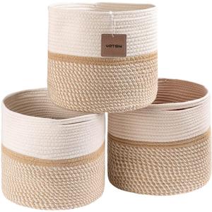 voten Cube Storage Baksets Bins 11x11 Fit 12x12 Organizer Bookcases Shelving,Stylish&Durable Woven Cotton Basket Containers for Organizing 3-Pack Off White/Mixed Camel (L11xW11xH10.7)