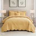 DaisyHuang Oversized Bedspread - King Size Bedding Cover - Modern & Contemporary Coverlet Set, Real Stitching, Reversible, Lightweight, 5 Piece, Honey Gold (King/Cal King(120"x118"))