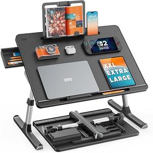Laptop Bed Tray Desk, SAIJI X-Large Adjustable Laptop Table, Foldable Laptop Desk with Storage Drawer and Bookstand for Eating, Working, Writing, Gaming, Drawing (Black)