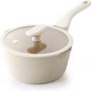 PRICUSIS Ceramic Nonstick Saucepan with Lid, 2.7 Quart Non Toxic Pot with Pour Spouts, Full Coated, 100% Dishwasher Safe, Induction Compatible & Oven Safe, PTFE PFAS & PFOA Free, Coconut White
