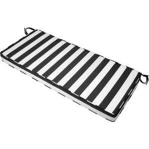 Outdoor Bench Cushion 48x16x3 Inch with Ties, Thick Waterproof Porch Swing Cushions for Patio Furniture Chair Pad, Seat Sofa Garden Replacement Cushion Sponge Filling (Black&white Stripes, 48x16)
