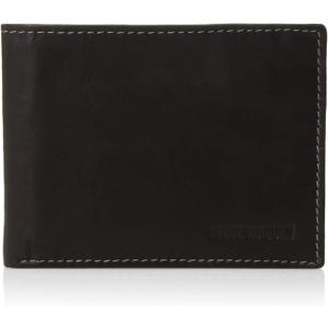 Steve Madden Men's Slim Leather Wallet with Extra Capacity Attached Flip Pockets (Black/Antique)